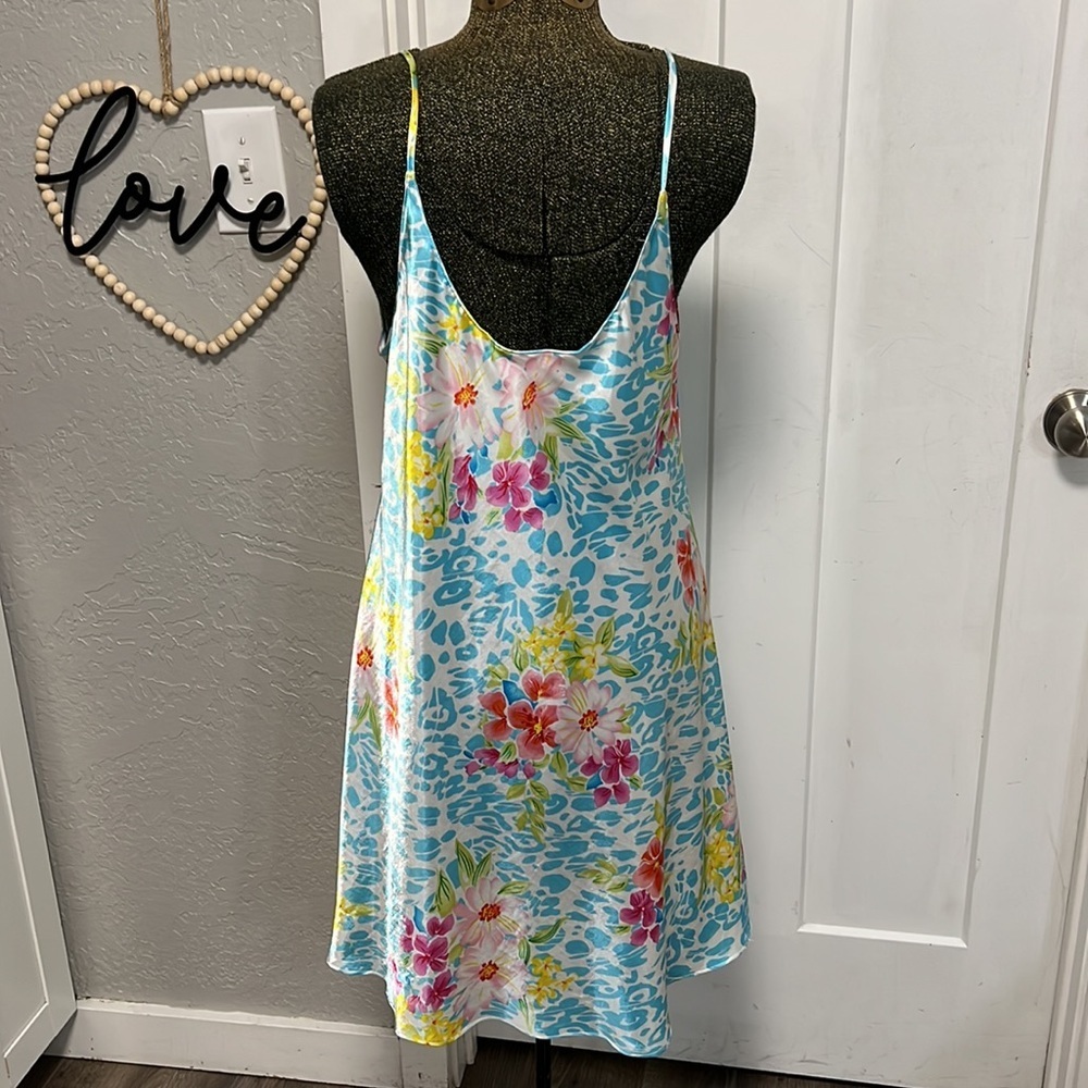OSCAR DEL LA RENTA VINTAGE PINK LABEL
RUFFLE SLIP DRESS NIGHTIE BLUE LARGE - Picture 10 of 10
